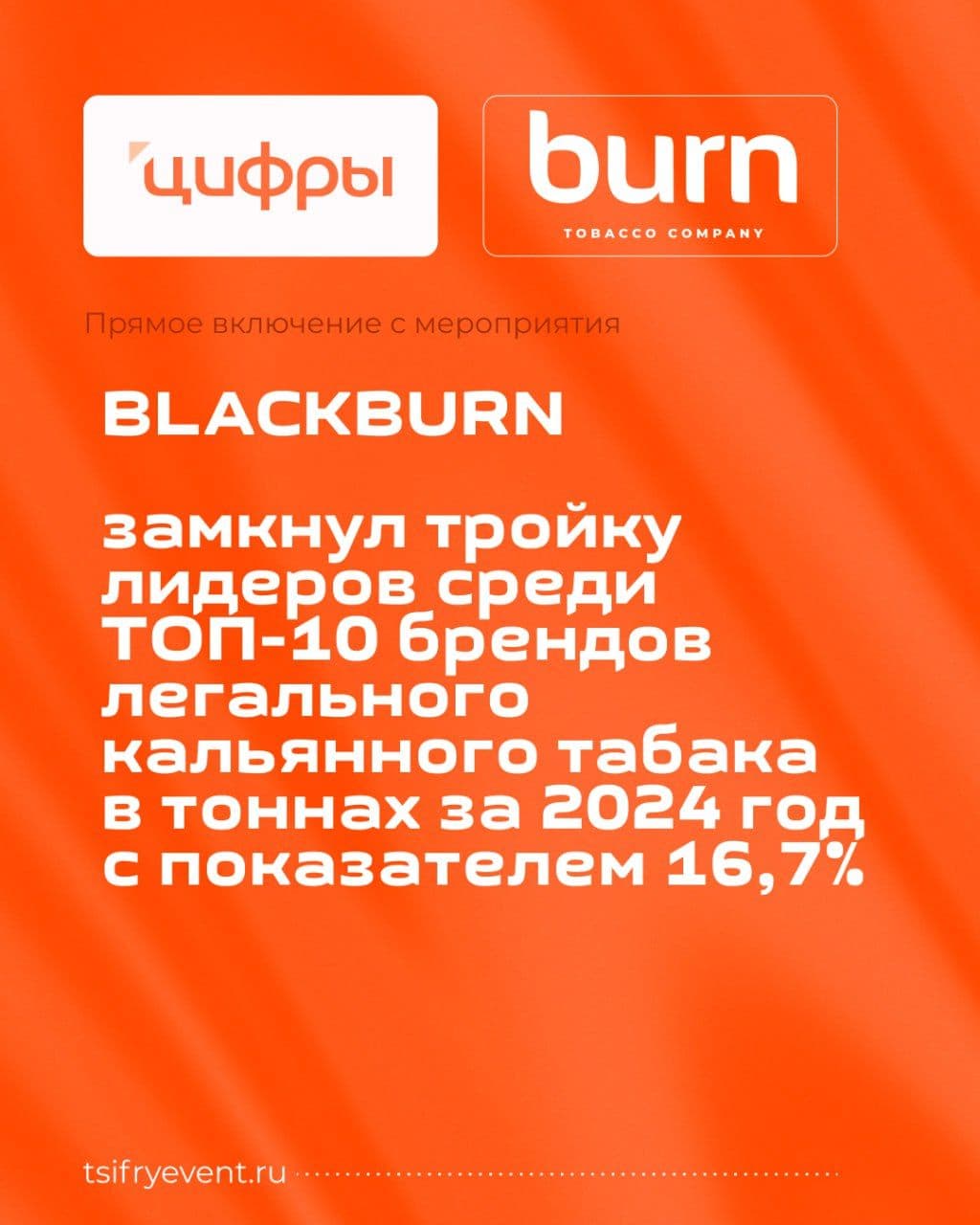 BLACKBURN вошёл в ТОП-3 брендов легального кальянного табака в тоннах за 2024